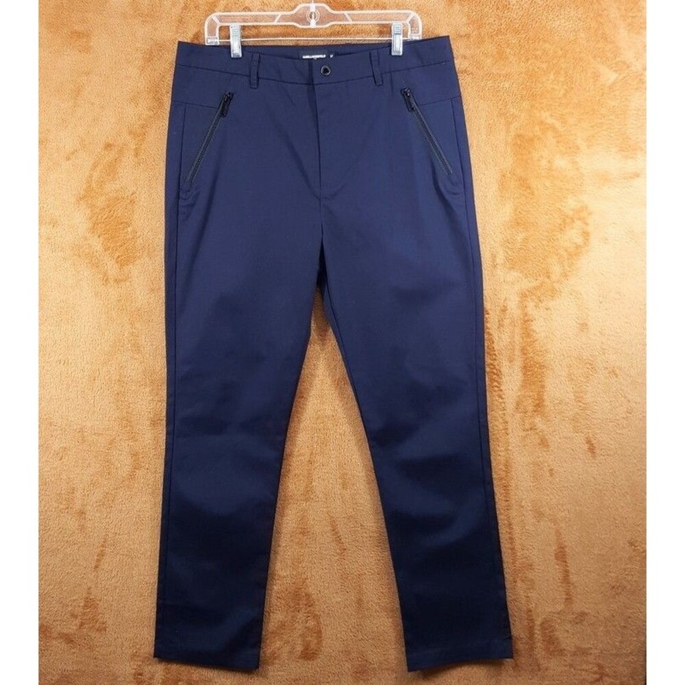 KARL LAGERFELD Pants Mens Size 32 Navy Tapered Leg Zip Pocket Trouser $179